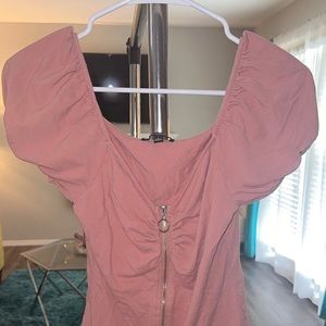 Ambiance Apparel Pink Short Sleeve Zip Up Shirt